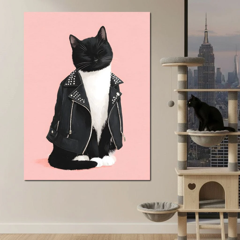 Biker Cat Attitude On Soft Pink - Image 4