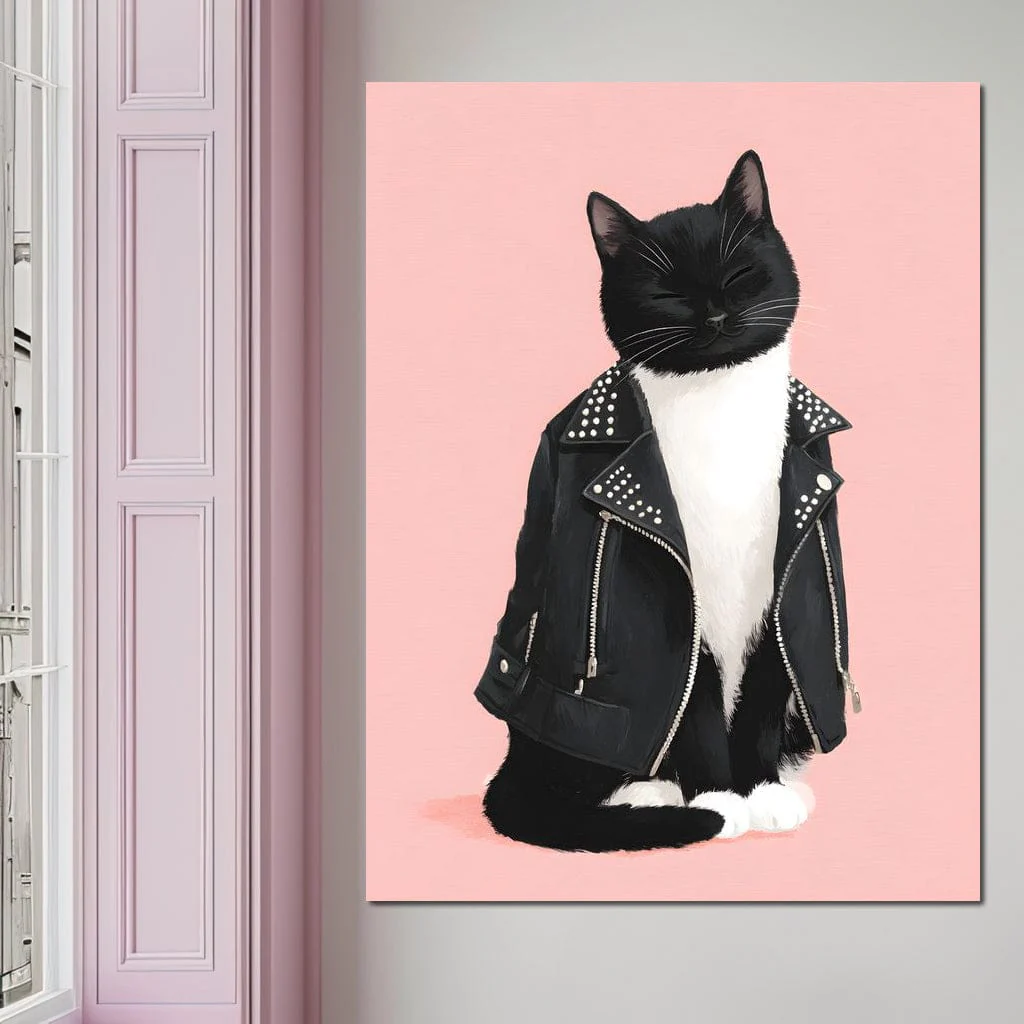 Biker Cat Attitude On Soft Pink - Image 6
