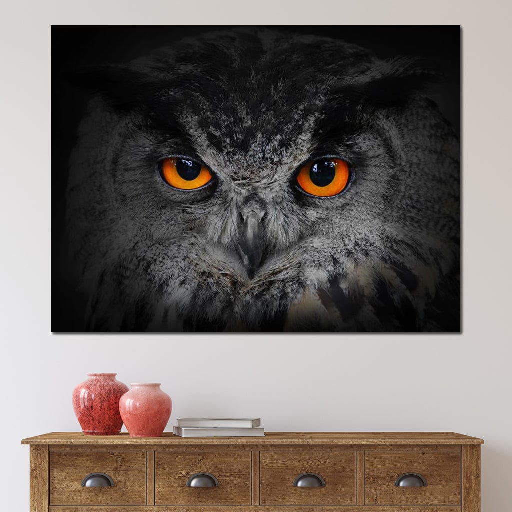 Black & White Owl with Orange Eyes - Image 3