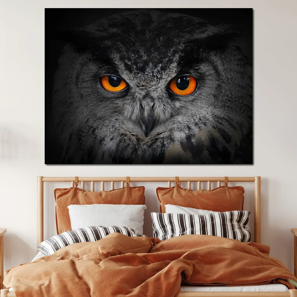 Black & White Owl with Orange Eyes - Image 6