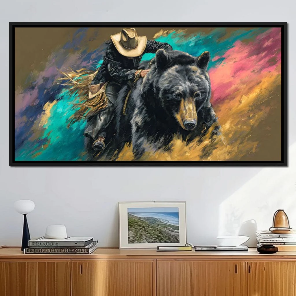 Cowboy Riding Wild Bear - Image 2
