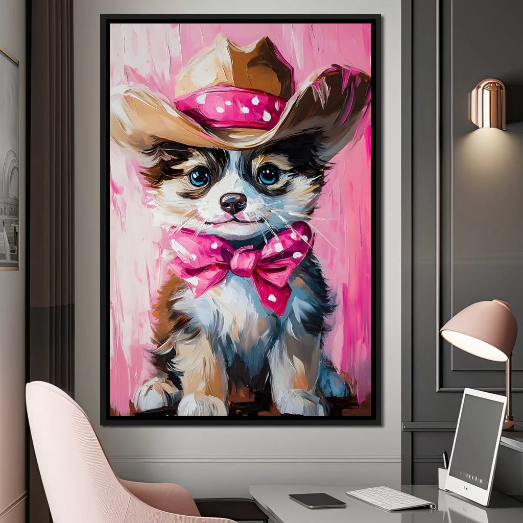 Cute Cowboy Puppy Pink Bow Charm - Image 11