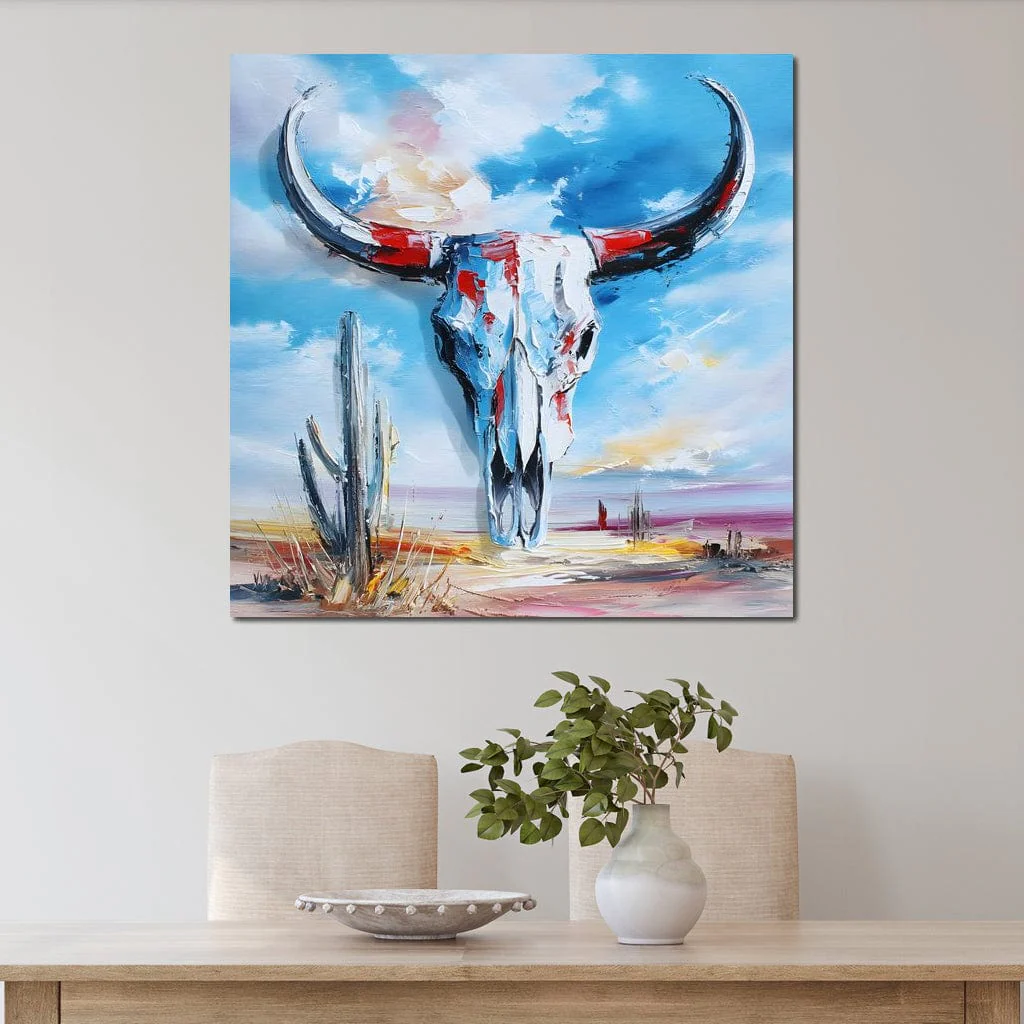 Desert Longhorn Skull Sunrise - Image 10