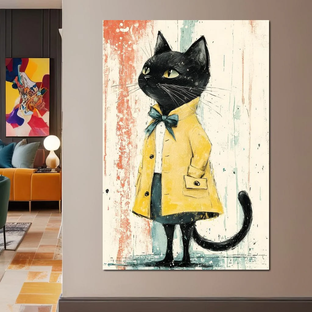 Elegant Feline in Yellow Rain Coat - Image 10