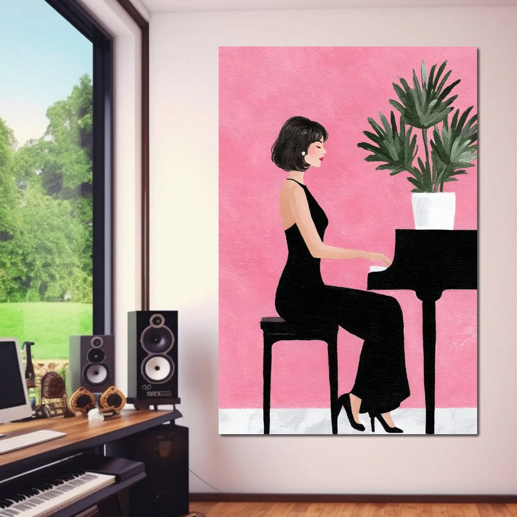 Elegant Pianist On Pink Backdrop - Image 9