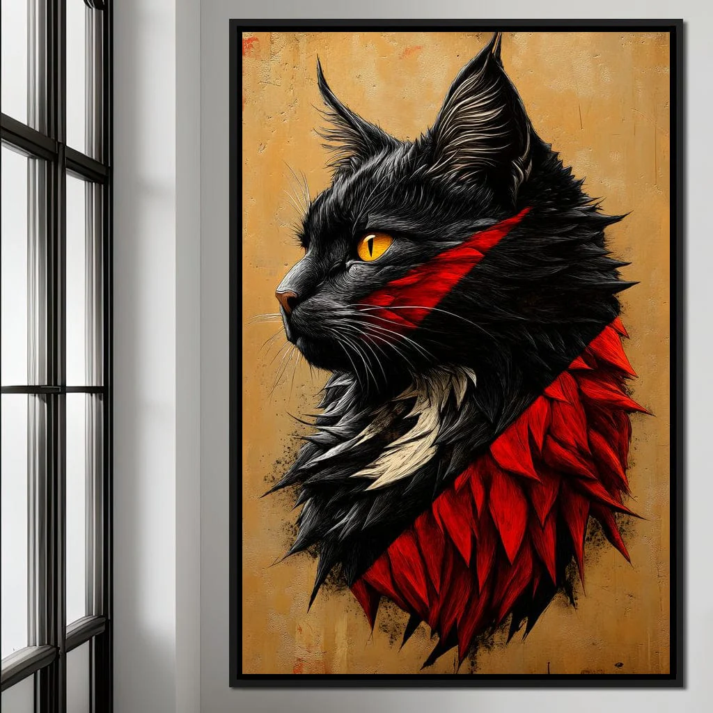 Feline Majesty in Red and Black - Image 2