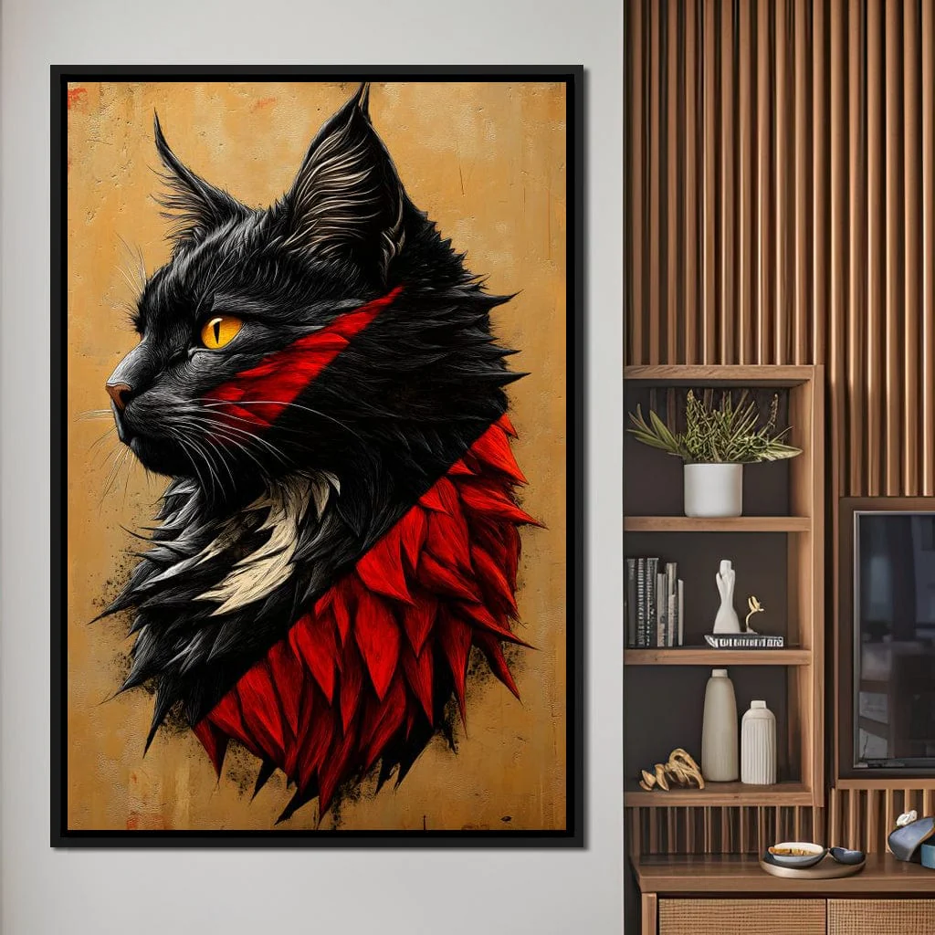 Feline Majesty in Red and Black - Image 3