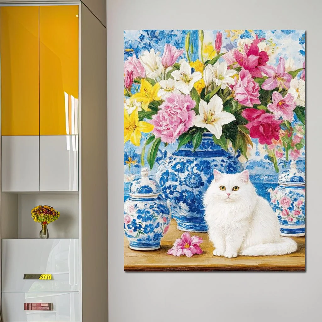 Floral Harmony and Feline Charm - Image 6