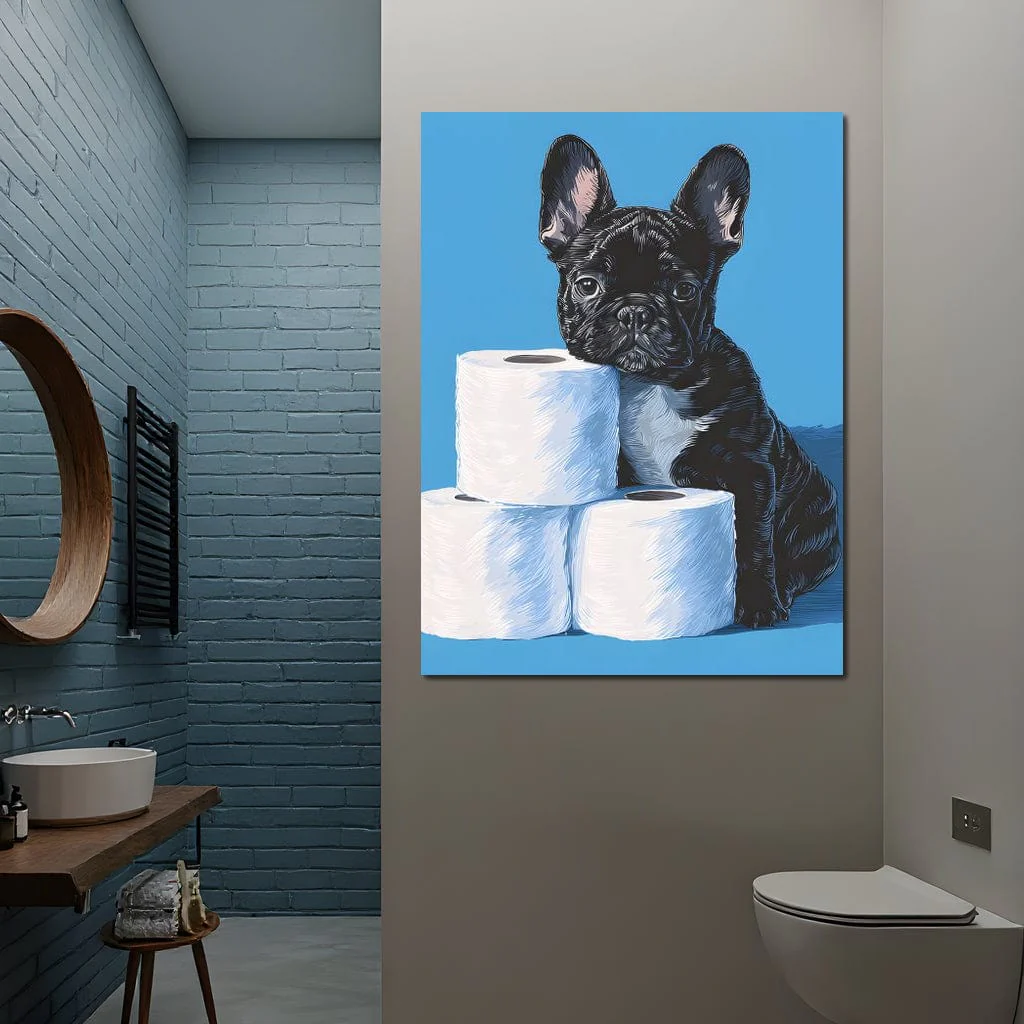 Frenchie Guarding Toilet Rolls - Image 4