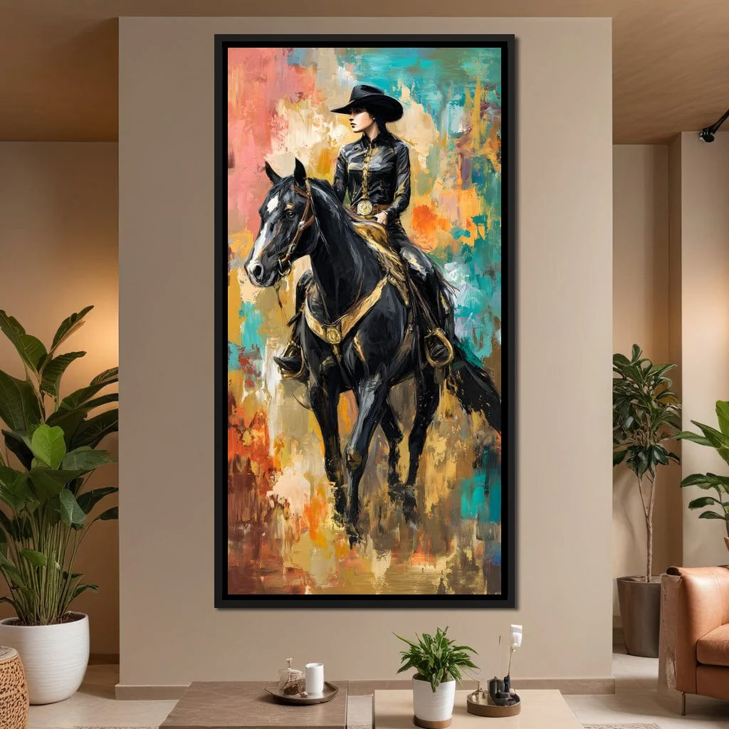 Gallant Cowgirl Riding Midnight - Image 2