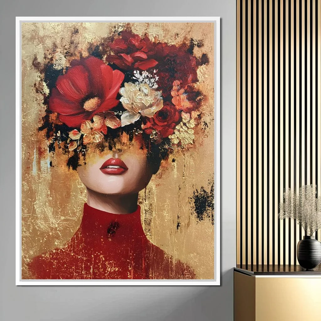 Gilded Red Floral Crown Portrait - Image 12
