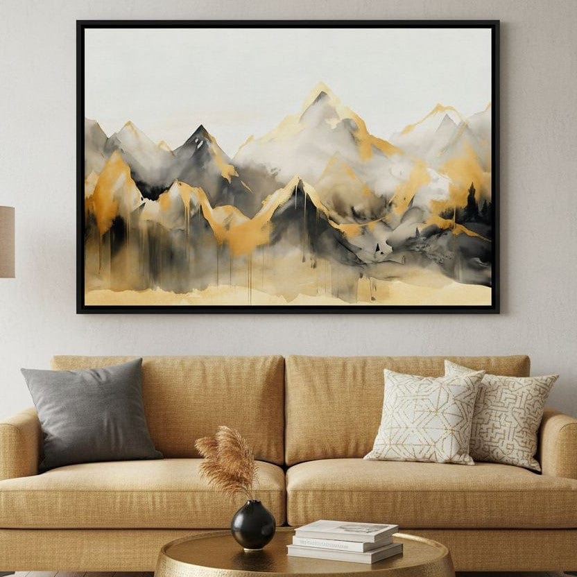 Golden Alpine Mist Watercolor Peaks - Image 2
