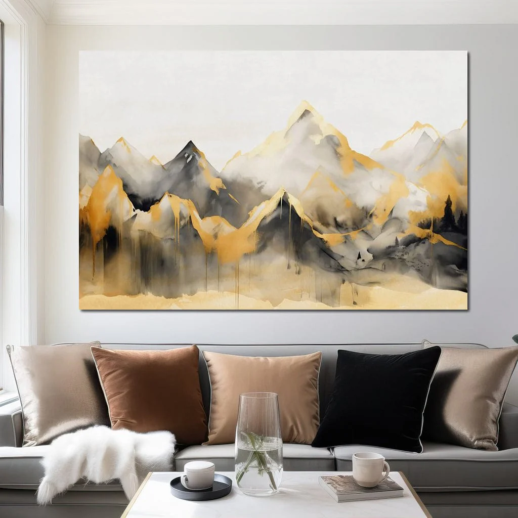 Golden Alpine Mist Watercolor Peaks - Image 7