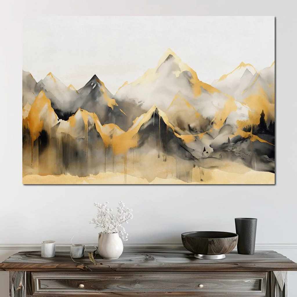 Golden Alpine Mist Watercolor Peaks - Image 9