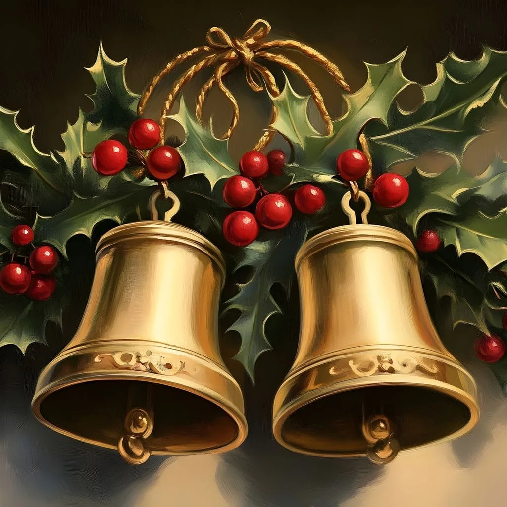 Golden Christmas Bells and Holly - Image 14