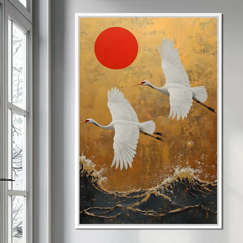 Golden Flight Over Waves
