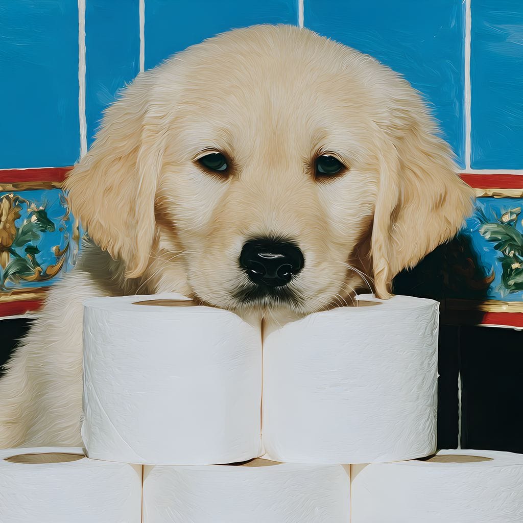 Golden Puppy Bathroom Roll Capers - Image 13