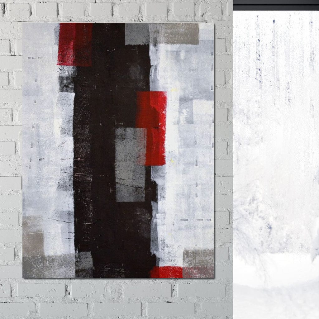 Grey & Red Abstract Art Painting - Image 2
