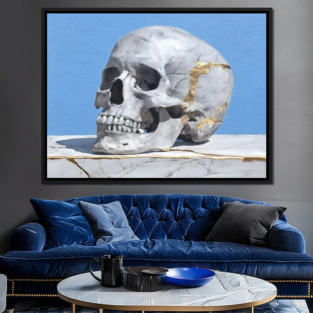 Kintsugi Skull on Marble Stilllife
