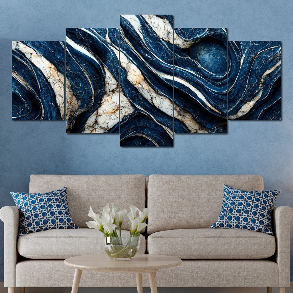 Luxury Abstract Marble in Blue, White & Black - Image 4