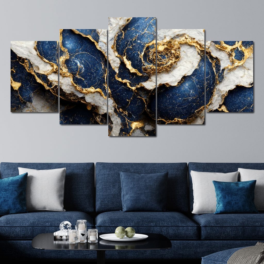 Luxury Abstract Marble in Blue, White & Gold