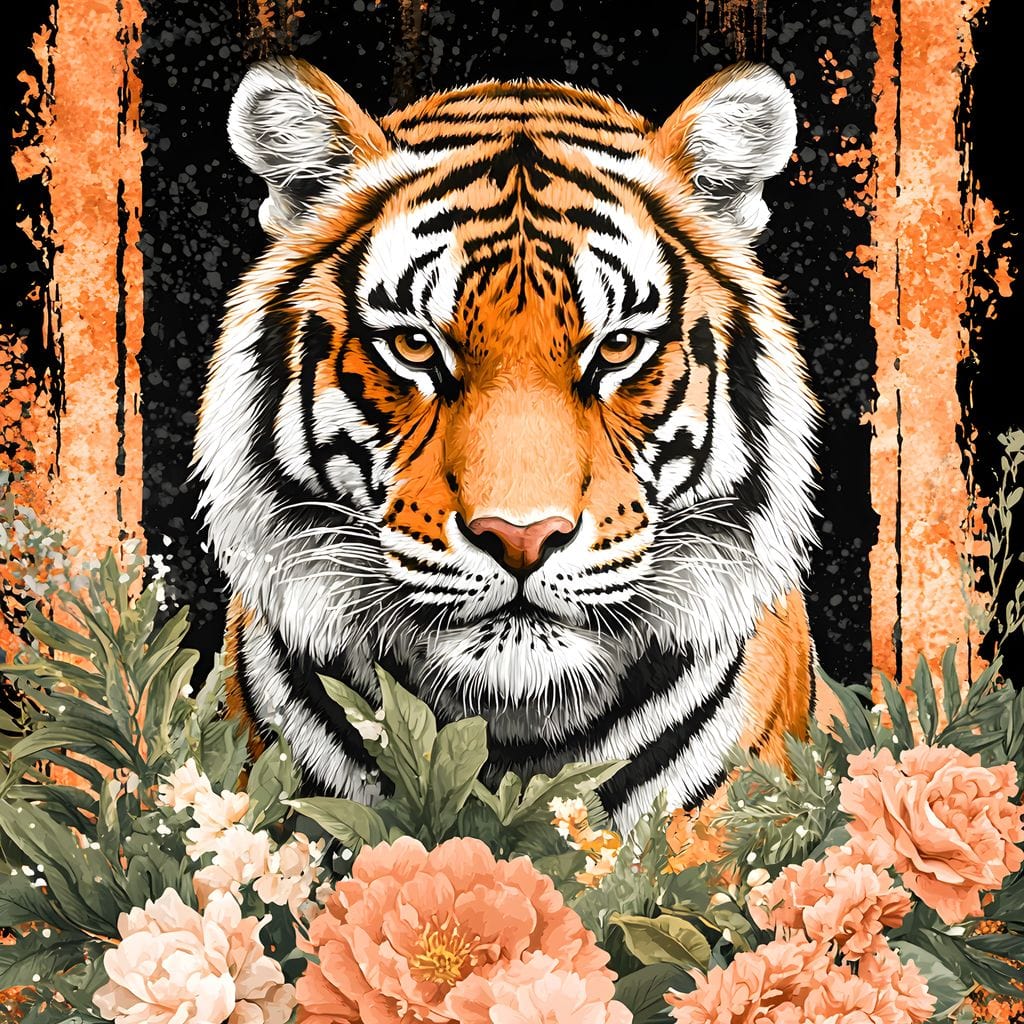 Majestic Tiger Floral Portrait - Image 13