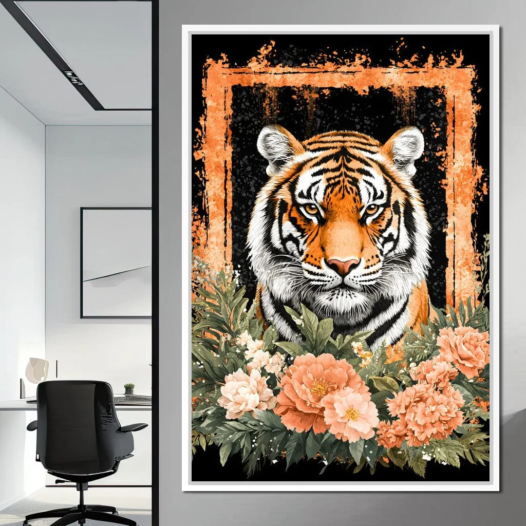 Majestic Tiger Floral Portrait - Image 3