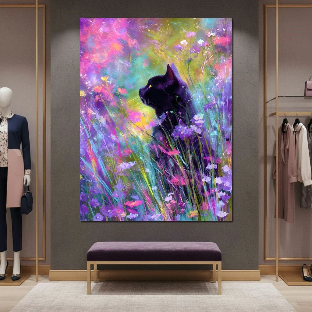 Midnight Feline Among Wildflowers - Image 7