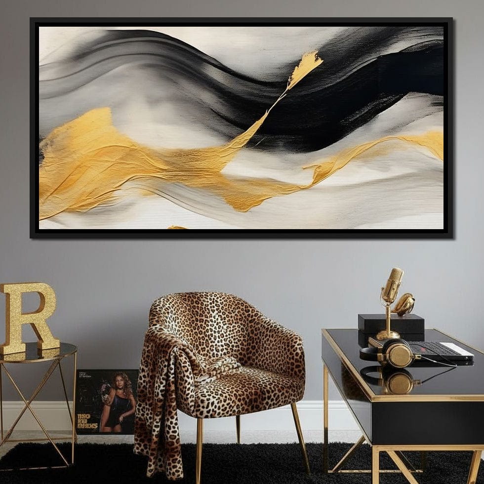 Modern Gold Black Fluid Waves
