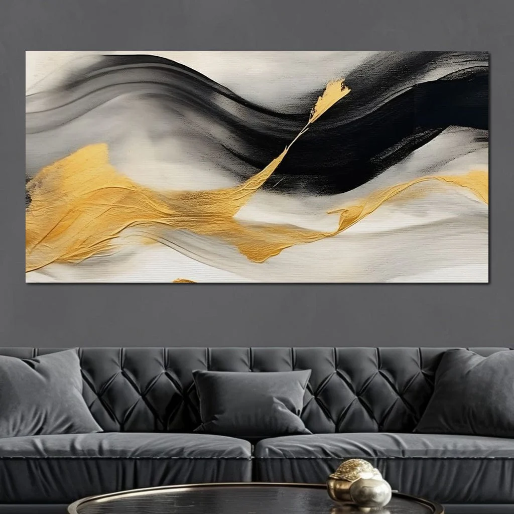 Modern Gold Black Fluid Waves - Image 8