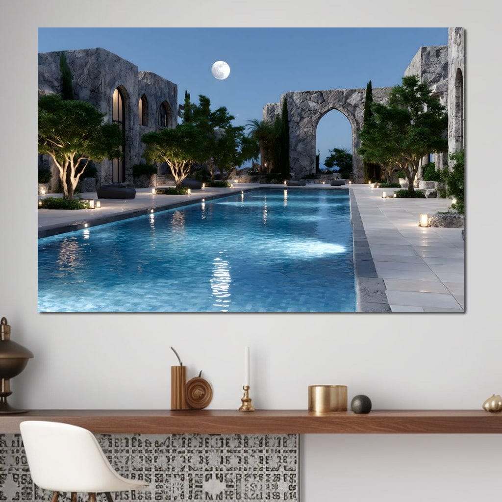Moonlit Stone Courtyard Pool - Image 5
