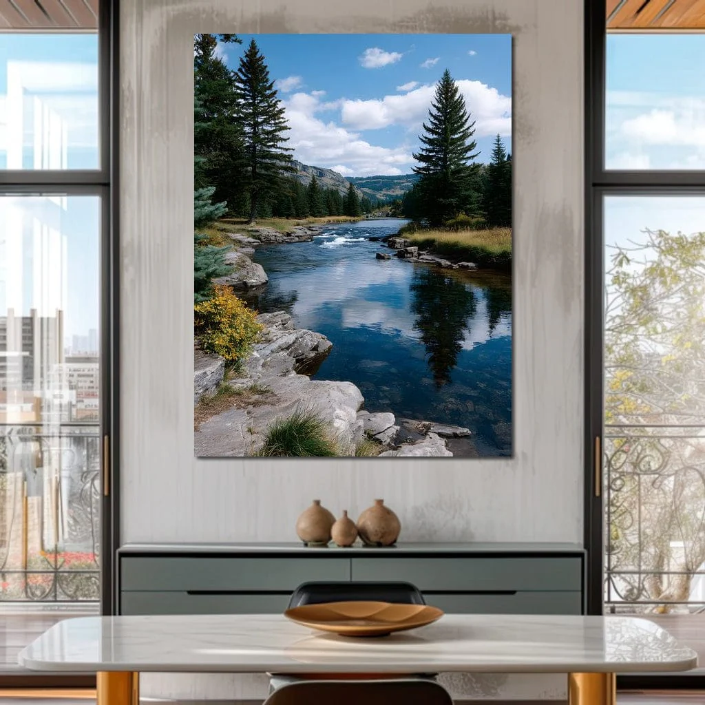 Mountain River Pines Reflection - Image 6