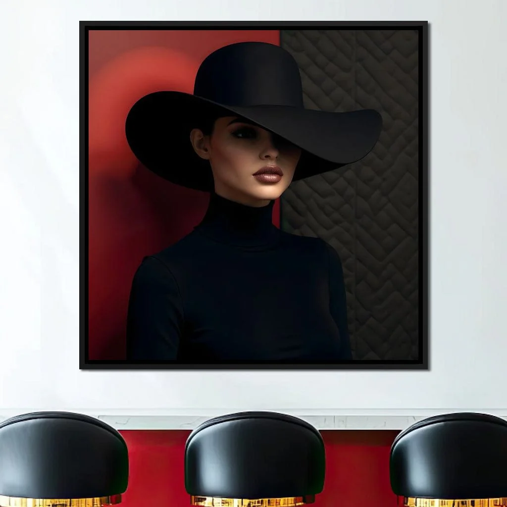 Noir Elegance Under Wide Hat