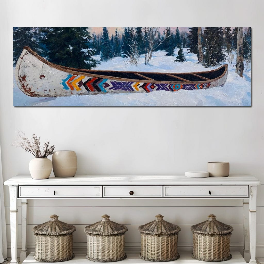 Painted Canoe Among Winter Pines - Image 9