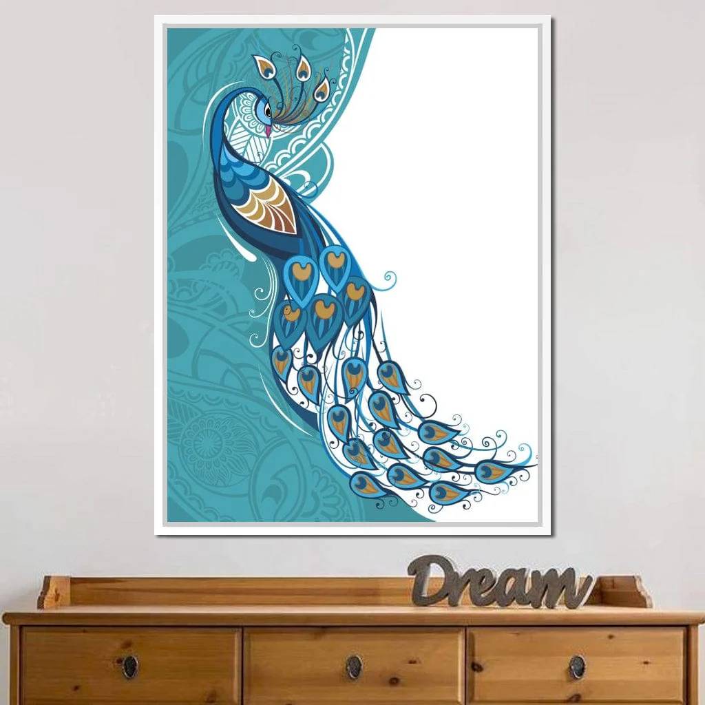 Peacock on Turquoise & White Background - Image 14
