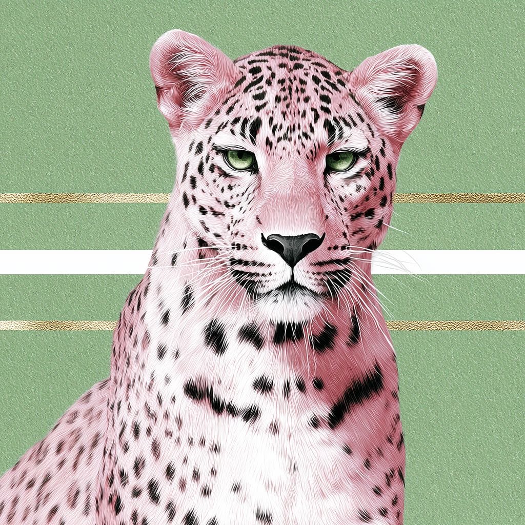 Pink Leopard Gold Line Portrait - Image 13