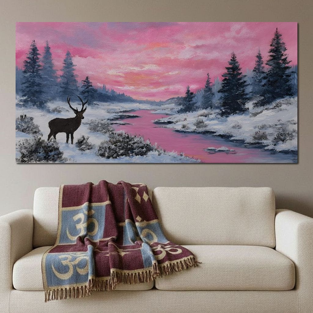 Pink Sunset Winter River Elk - Image 9