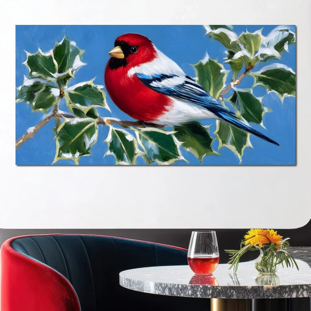 Radiant Finch on Holly Branch - Image 8