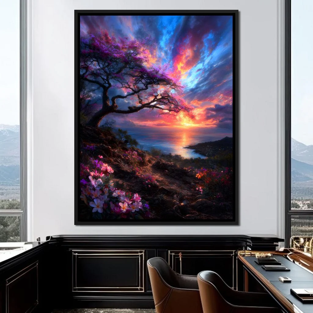Radiant Sunset Floral Coastline - Image 8