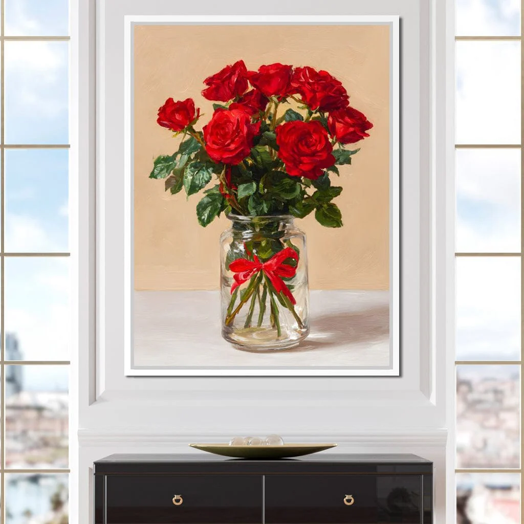 Red Rose Bouquet Glass Vase - Image 10