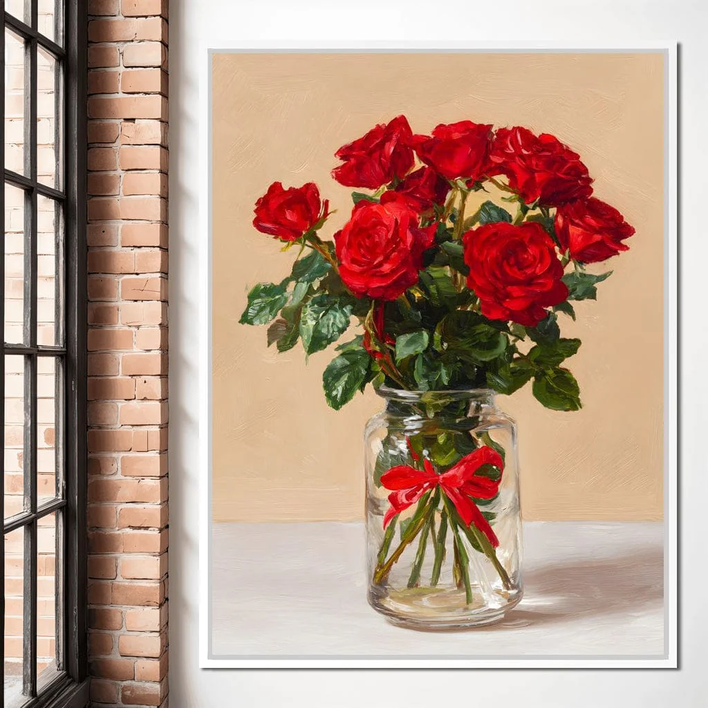 Red Rose Bouquet Glass Vase - Image 11