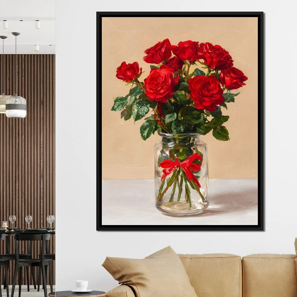 Red Rose Bouquet Glass Vase - Image 3