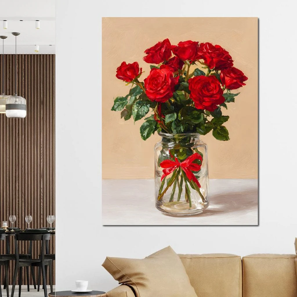 Red Rose Bouquet Glass Vase - Image 4