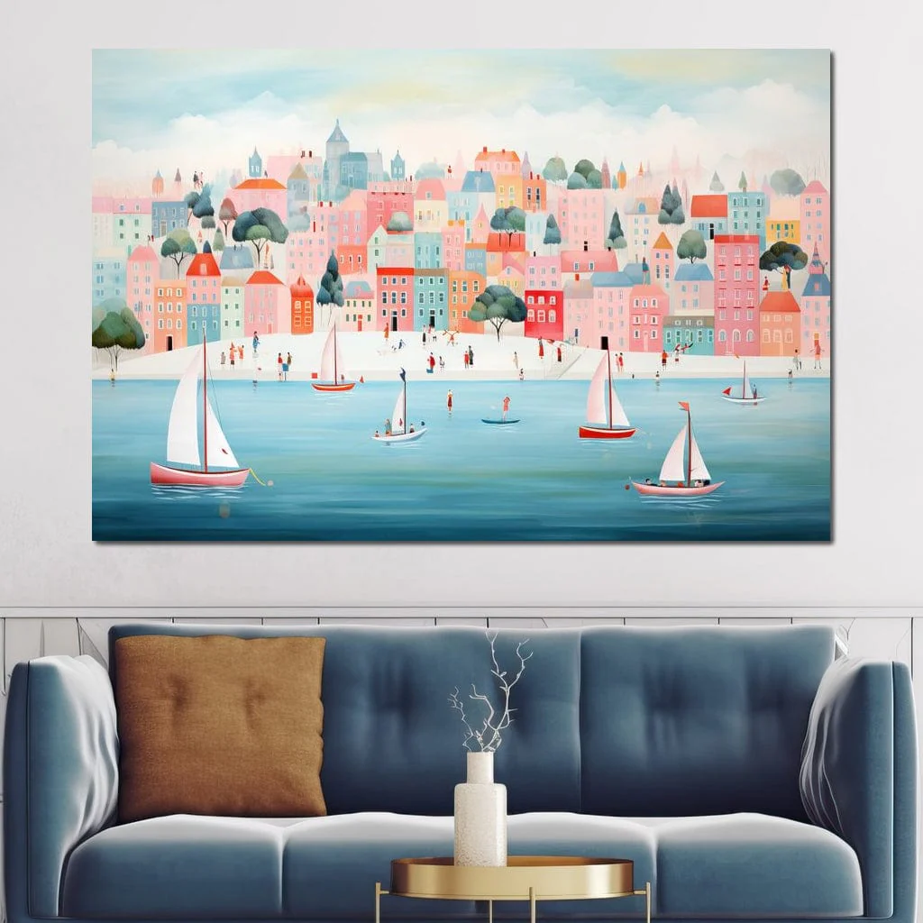 Sailboats in Dreamy Cityscape - Image 9