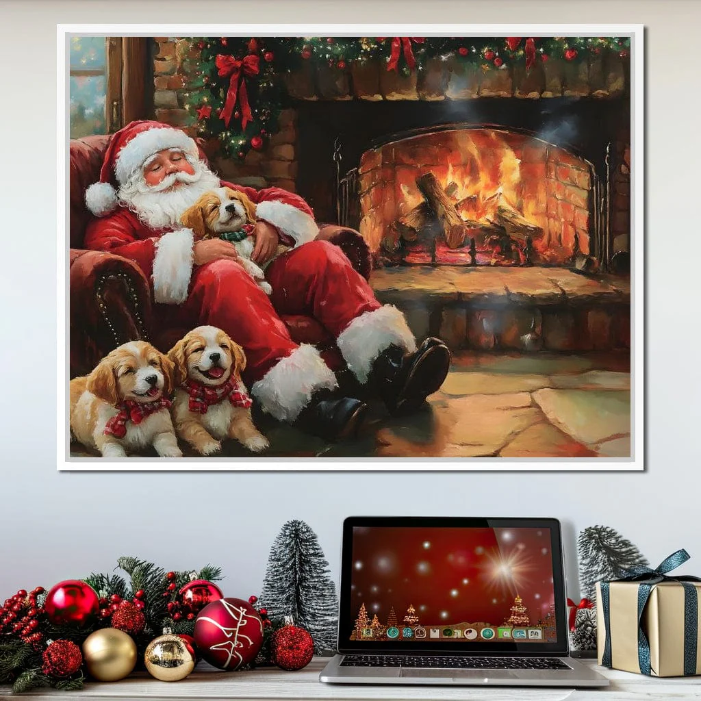 Santa Fireside Nap with Puppies - Image 7