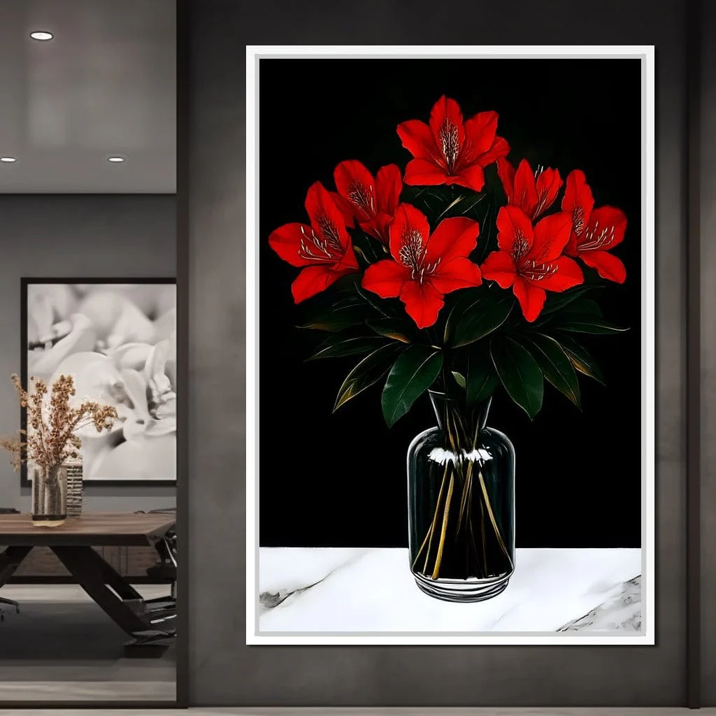 Scarlet Blooms in Glass Vase - Image 6