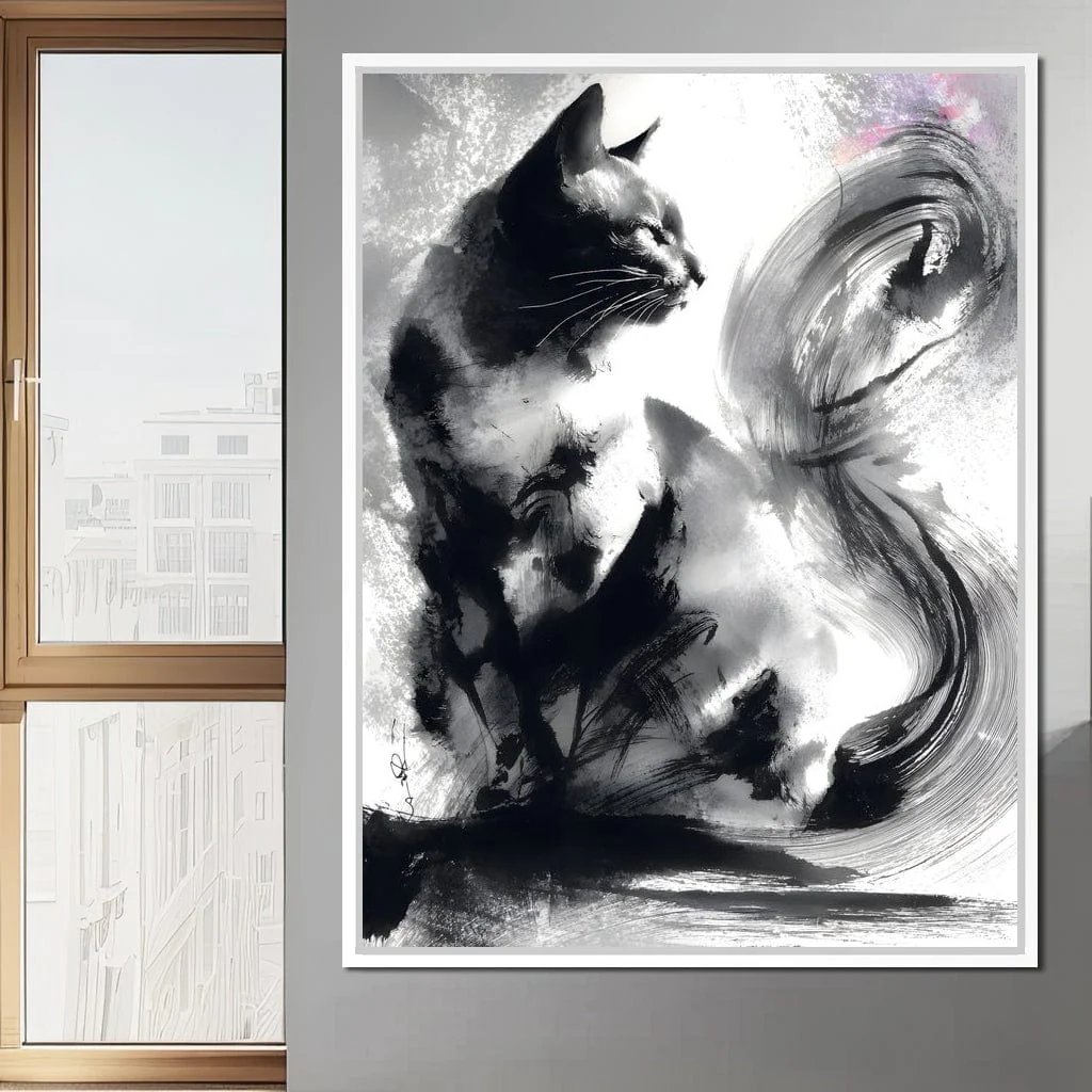 Sumi Ink Cat Reflecting Shadow - Image 10