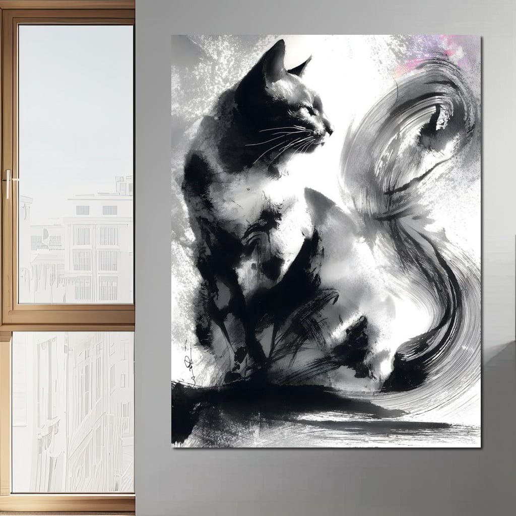 Sumi Ink Cat Reflecting Shadow - Image 4