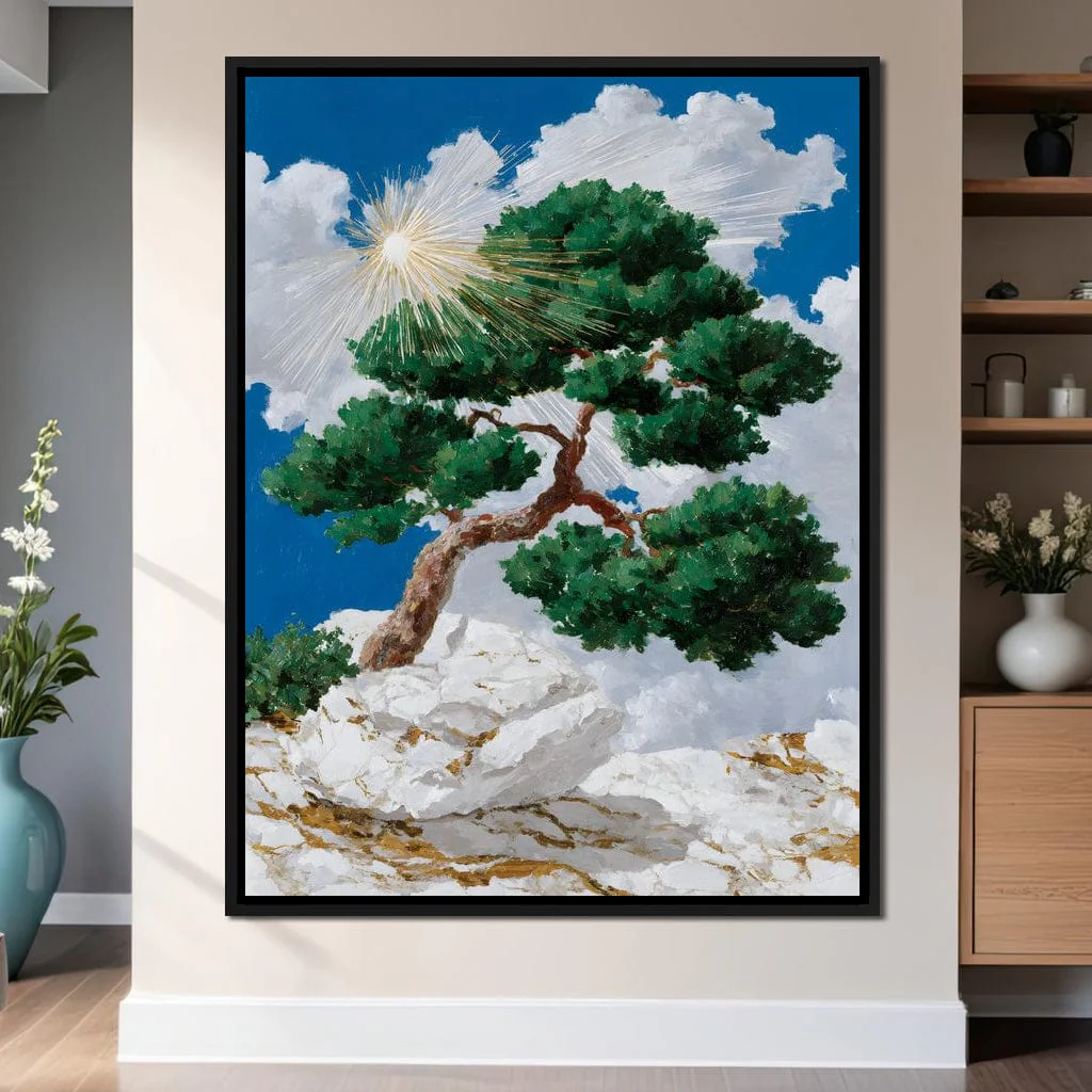Sunlit Pine on White Cliff - Image 4