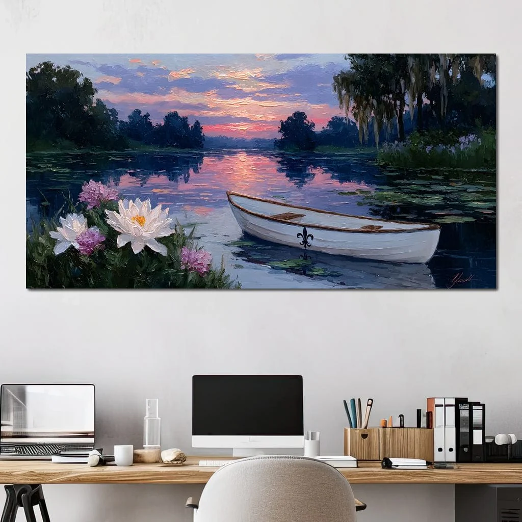 Tranquil Lotus Evening Rowboat - Image 8